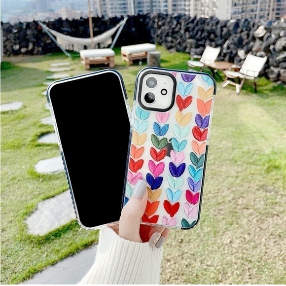 EUC Color Mix Drawing Loving Heart Clear Case for Apple iPhone 12 Shockproof - Picture 2 of 7